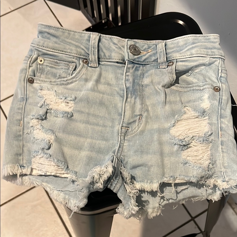 American Eagle Outfitters Light Blue Distressed Denim Shorts